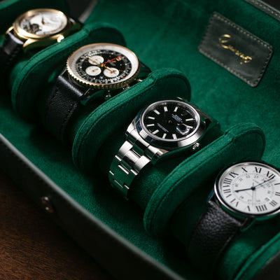 Dörtlü Deri Saat Kutusu - Zümrüt Yeşil - Watch Roll - Aksesuar