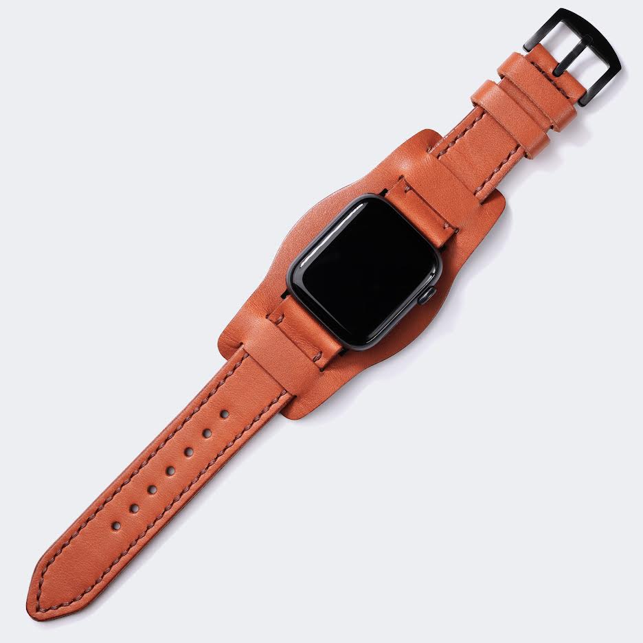 Bund Strap - Çift Kat Deri Apple Watch Kayışı - Konyak - Roarcraft TR